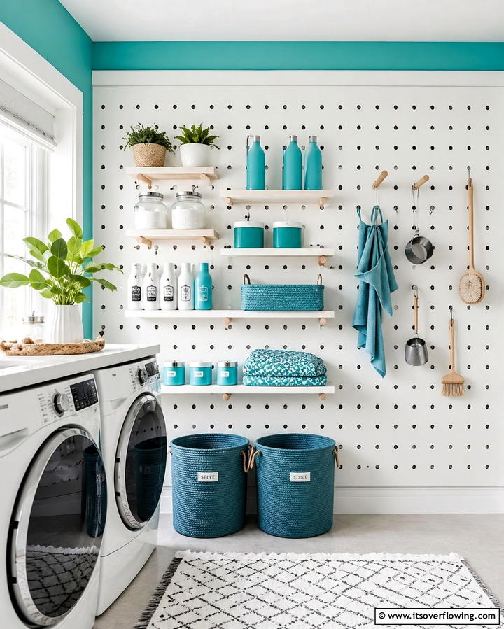 Pegboard Laundry Shelf System - 30 Laundry Room Shelf Ideas- Maximize Storage & Efficiency
