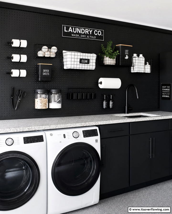 Pegboard Organization System - 25 Functional Garage Laundry Room Combo Ideas