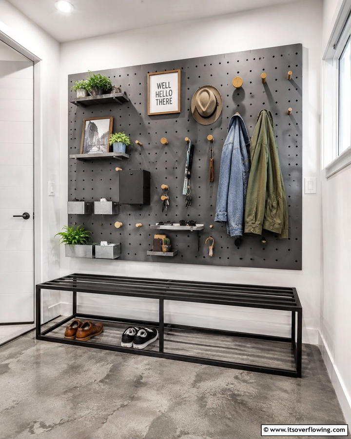 Pegboard Organizer for Efficiency - 30 Mudroom Storage Ideas for a Clutter-Free Entryway
