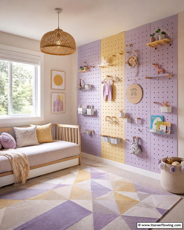 Pegboard Storage System for Personalization - 25 Nursery Storage Ideas for a Clutter-Free Space