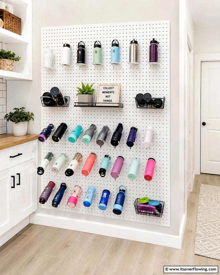 Pegboard System - 20 Clever Water Bottle Storage Ideas for a Clutter-Free Home