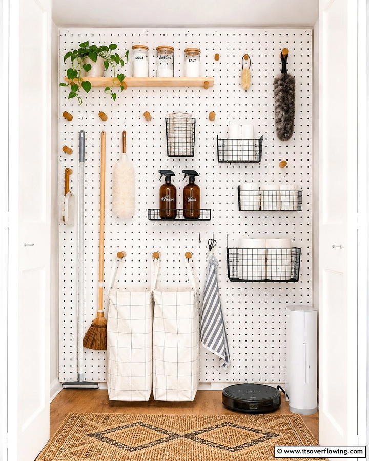 Pegboard Wall Storage - 25 Laundry Closet Ideas for Small Spaces