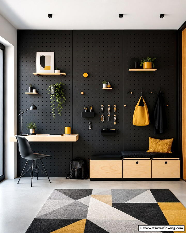 Pegboard Wall Systems - 25 Small Mudroom Ideas to Organize Your Entryway