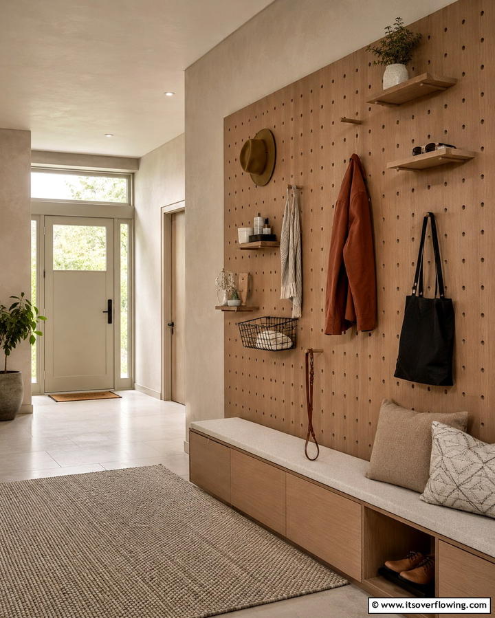 Pegboard Wall for Customizable Storage - 25 Small Mudroom Ideas to Organize Your Entryway