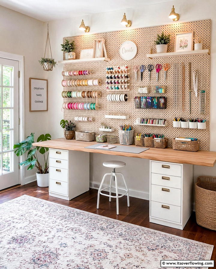 Pegboard Wall for Tools and Supplies - 25 Craft Room Organization Ideas for Creative Spaces