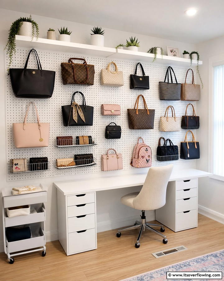 Pegboard for Custom Organization - 17 Purse Storage Ideas for Organized Closets and Entryways