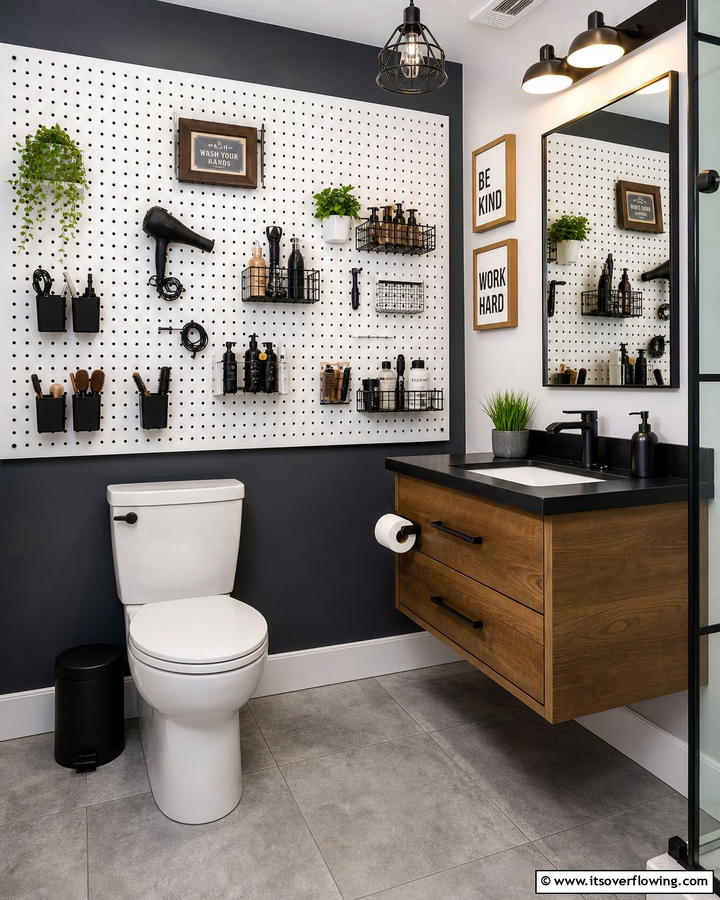 Pegboards for Customizable Organization - 21 Small Bathroom Storage Solutions for Clutter-Free Spaces