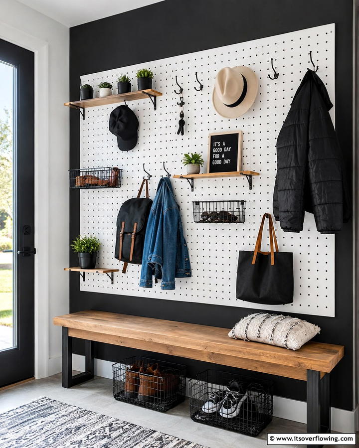 Pegboards for Customizable Storage - 25 Entryway Storage Ideas for Organized Homes