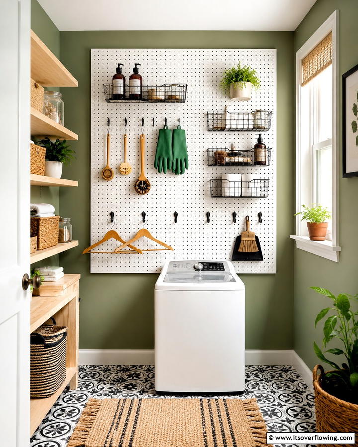 Pegboards for Versatile Organization - 20 Small Laundry Room Ideas With a Top Load Washing Machine