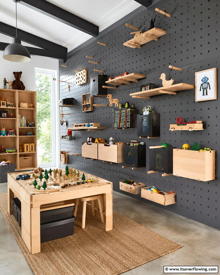 Pegboards for Vertical Storage Solutions - 25 Playroom Storage Ideas to Keep Your Kids’ Space Organized