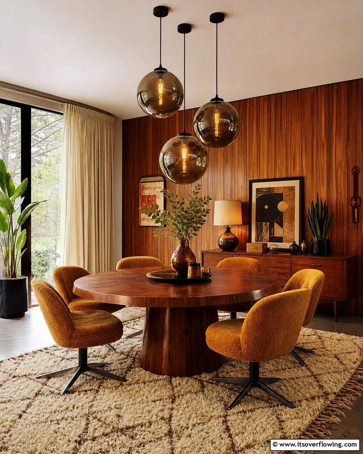 Pendant Globe Lighting - 25 70s Dining Room Design Ideas for Retro Charm