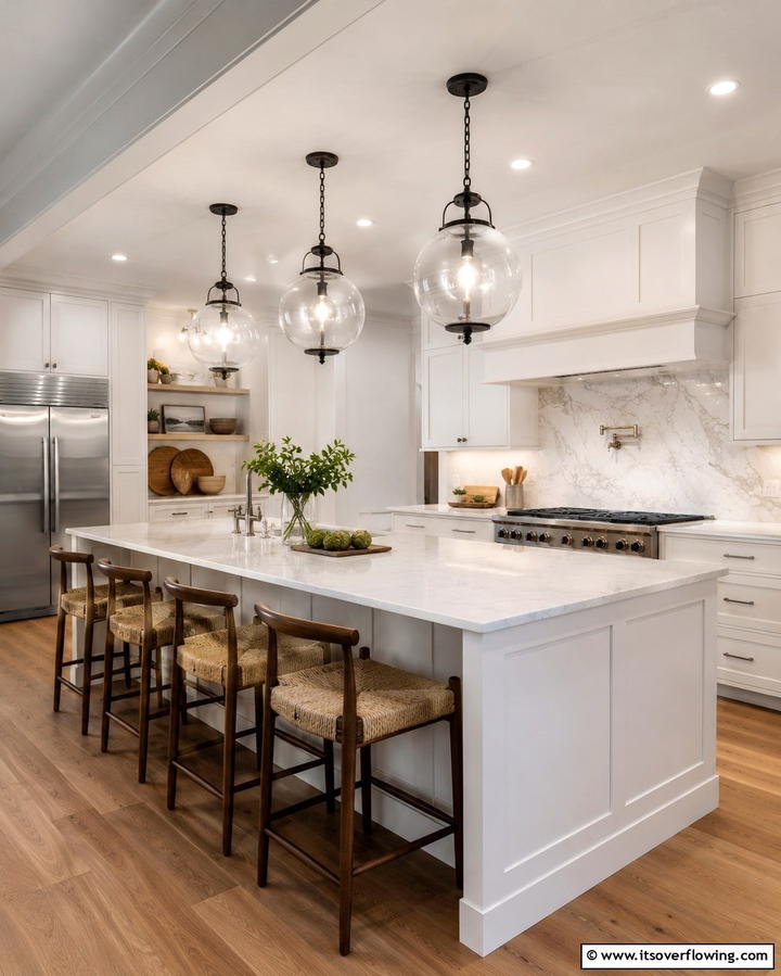 Pendant Lighting Above - 25 Farmhouse Kitchen Island Ideas for Rustic Charm
