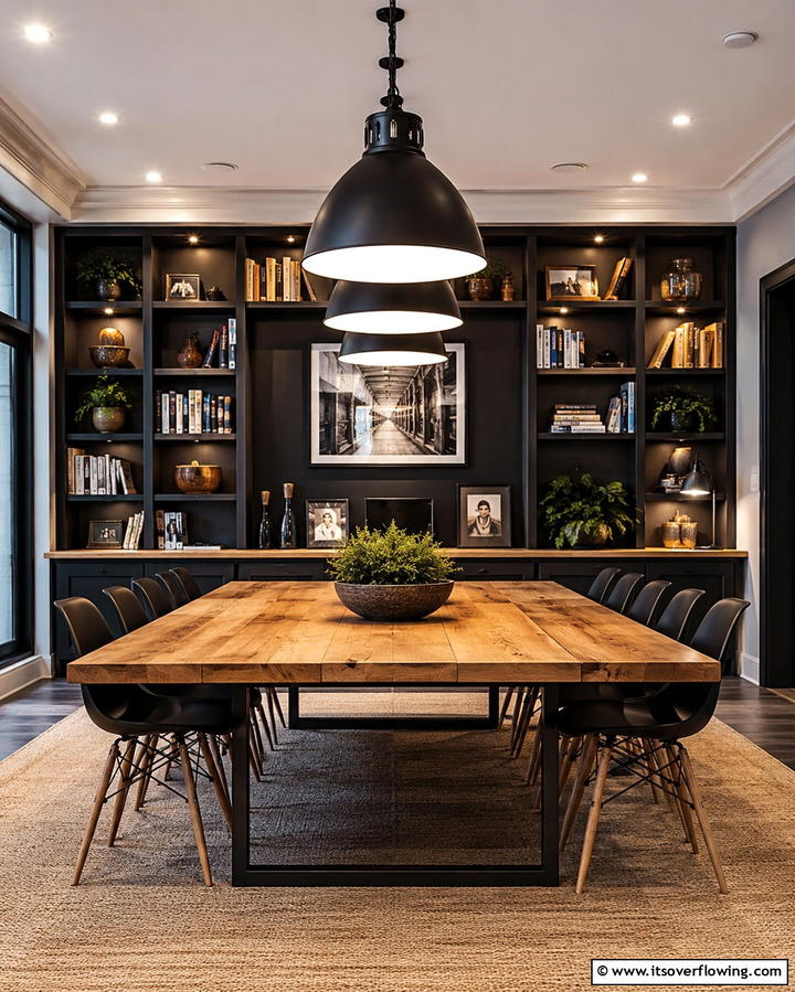 Pendant Lighting for Ambiance - 25 Library Dining Room Combo Ideas for Book Lovers