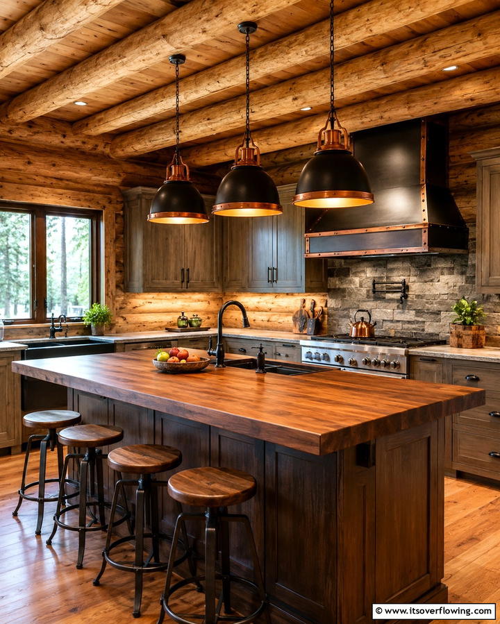 Pendant Lighting for a Warm Glow - 25 Log Cabin Kitchen Design Ideas for a Rustic Look