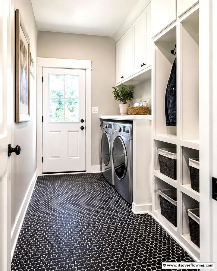 Penny Round Tiles - 30 Laundry Room Tile Ideas for Durable Style Updates
