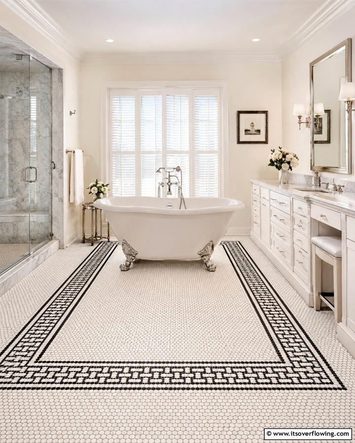 Penny Tile Rug Effect - 25 Penny Tile Bathroom Floor Ideas for a Unique Look