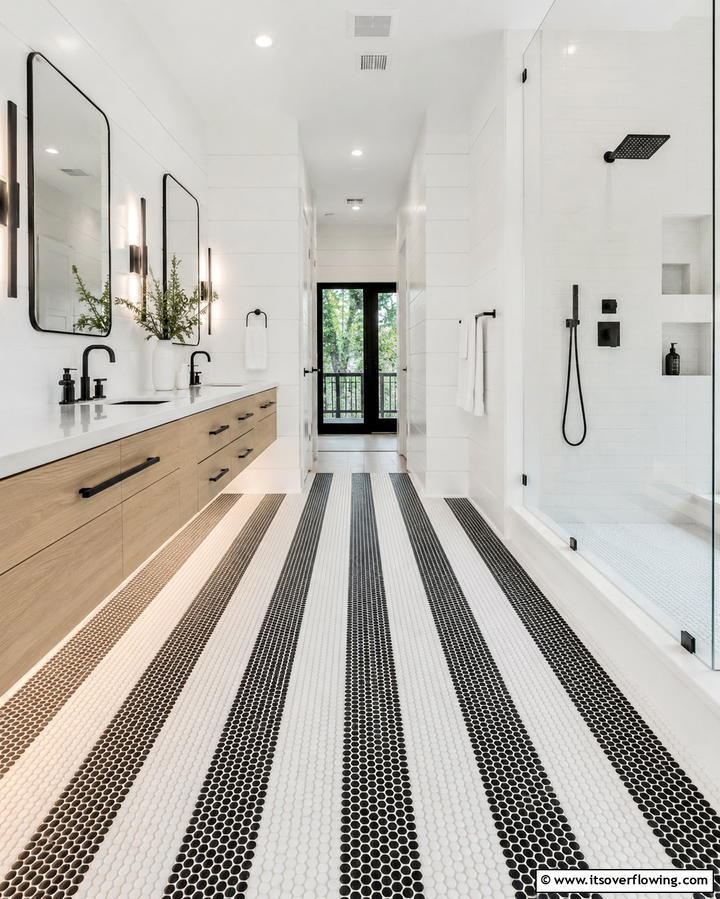 Penny Tile Stripes - 25 Penny Tile Bathroom Floor Ideas for a Unique Look