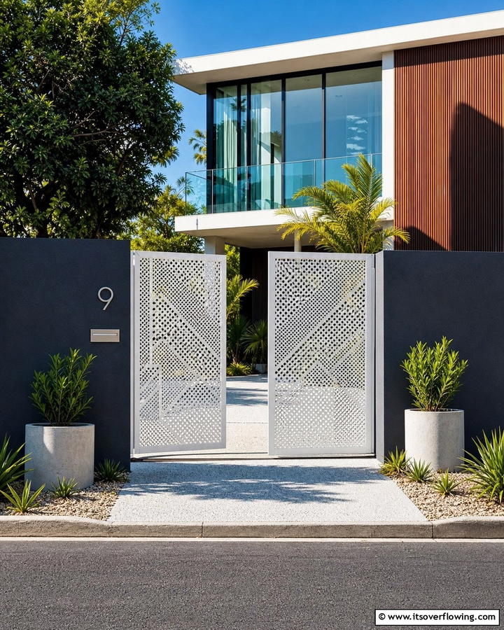 Perforated Metal Gate - 20 Front Door Gate Ideas to Enhance Your Home’s Curb Appeal