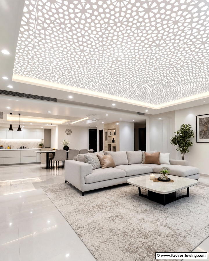 Perforated Panel Design - 20 Living Room False Ceiling Design Ideas to Elevate Your Space