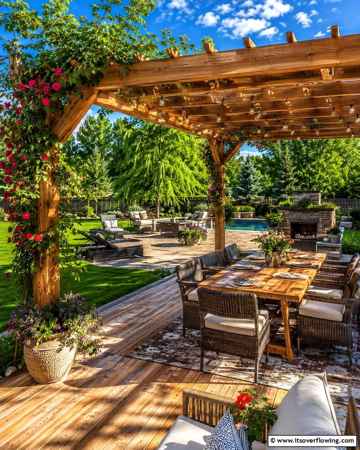 Pergola Covered Deck and Open Patio - 25 Deck and Patio Combination Ideas for a Versatile Outdoor Space