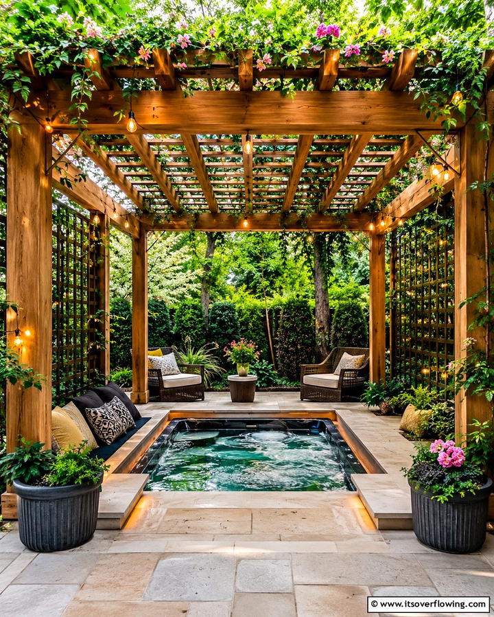 Pergola Covered Sunken Hot Tub - 20 Sunken Hot Tub Ideas for Relaxing Outdoor Spaces