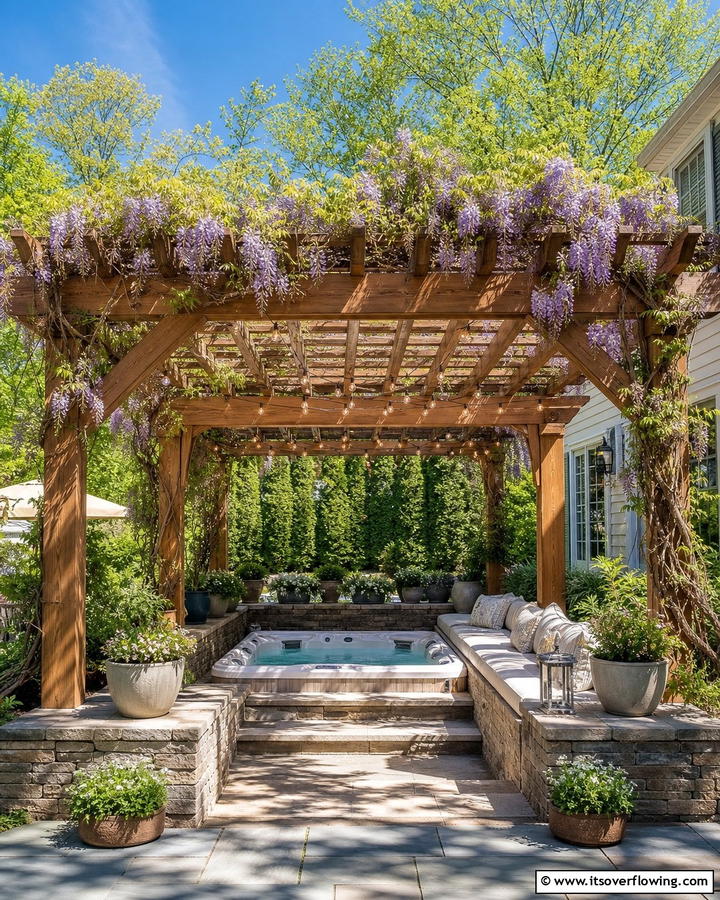 Pergola Covering - 20 Hot Tub Landscaping Ideas for a Relaxing Retreat