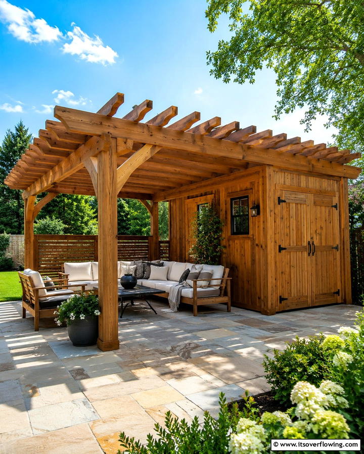 Pergola Integrated Shed - 25 Wood Shed Ideas for Functional and Stylish Storage