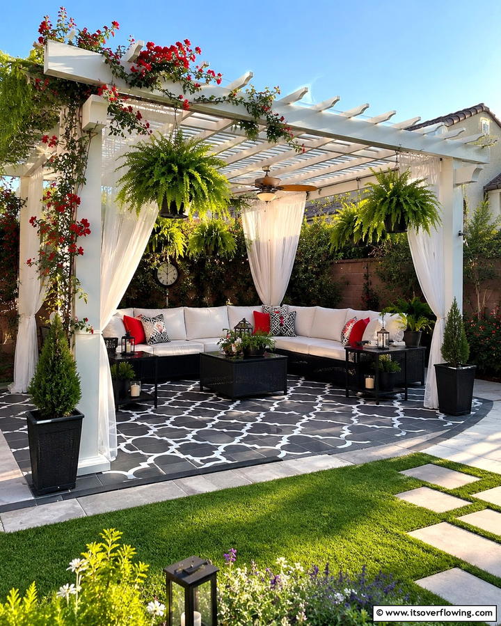 Pergola Lounge Area - 20 Creative L-Shaped Backyard Ideas for Small Spaces