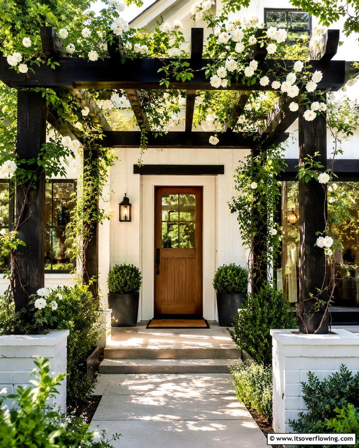 Pergola Over the Entryway - 25 Modern Cottage House Exterior Ideas for a Charming Look