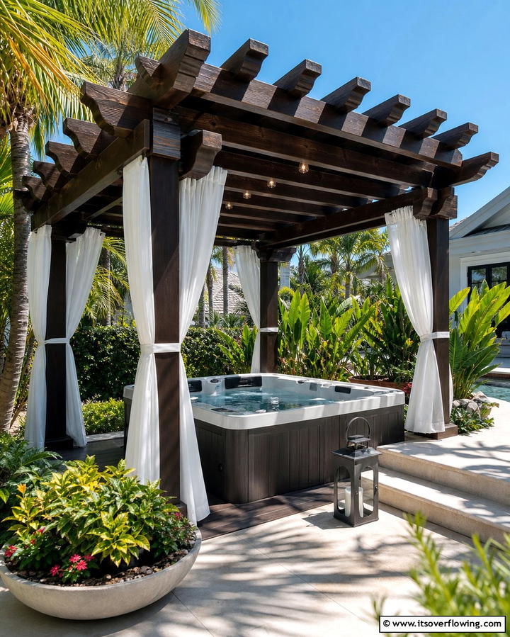 Pergola Shade Structure - 25 Relaxing Hot Tub Decor Ideas for Your Backyard