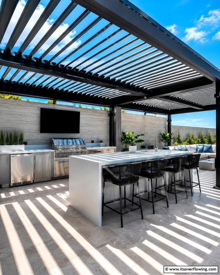 Pergola with Adjustable Slats - 30 Partially Covered Deck Ideas for Flexible Outdoor Living