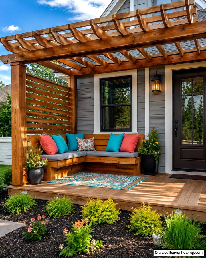 Pergola with Built In Seating - 25 Front Porch Pergola Ideas for a Charming Entrance
