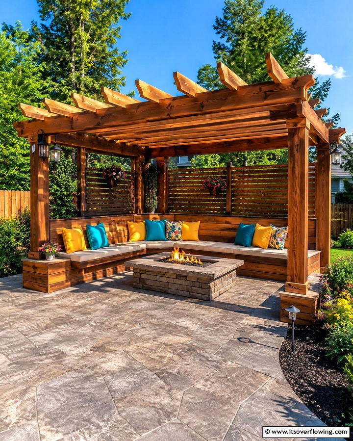 Pergola with Built in Seating - 25 Small Patio Pergola Ideas for Cozy Outdoor Spaces