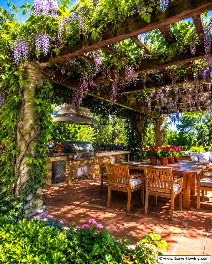 Pergola with Climbing Plants - 20 Summer Kitchen Ideas to Refresh Your Space