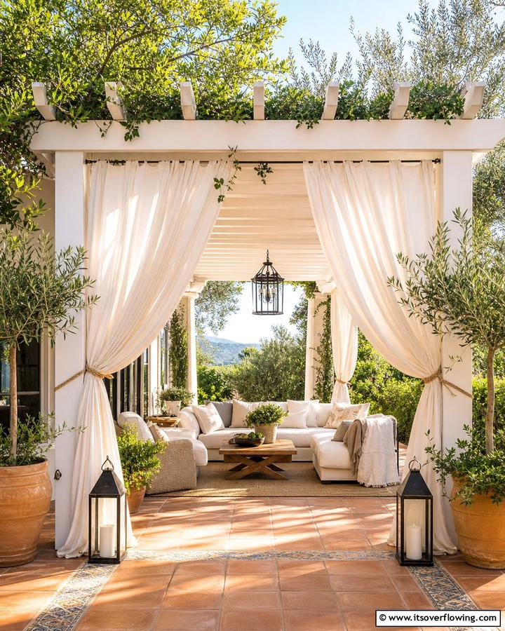Pergola with Drapery for Inviting Ambiance - 21 Patio Privacy Solutions for Secluded Outdoor Relaxation