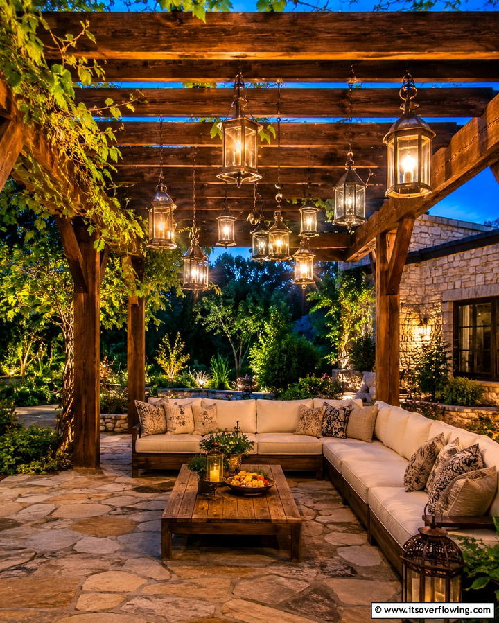Pergola with Hanging Lanterns - 25 Small Patio Pergola Ideas for Cozy Outdoor Spaces