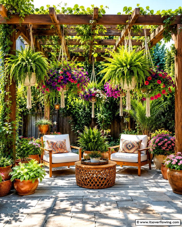 Pergola with Hanging Planters - 25 Small Patio Pergola Ideas for Cozy Outdoor Spaces
