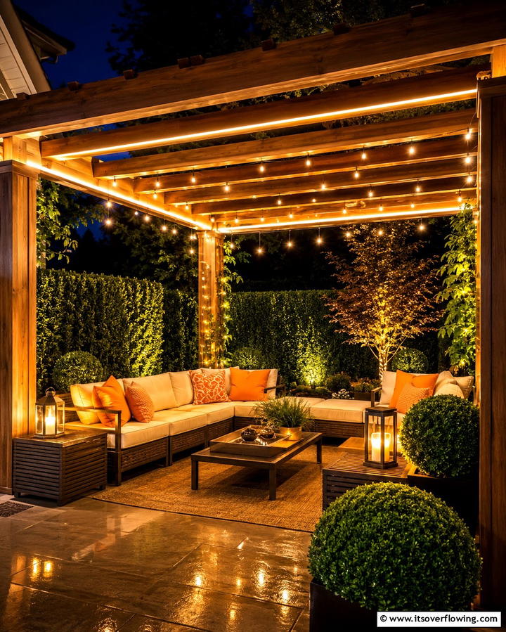 Pergola with Integrated Lighting - 20 Small Patio Pergola Ideas for Cozy Outdoor Spaces