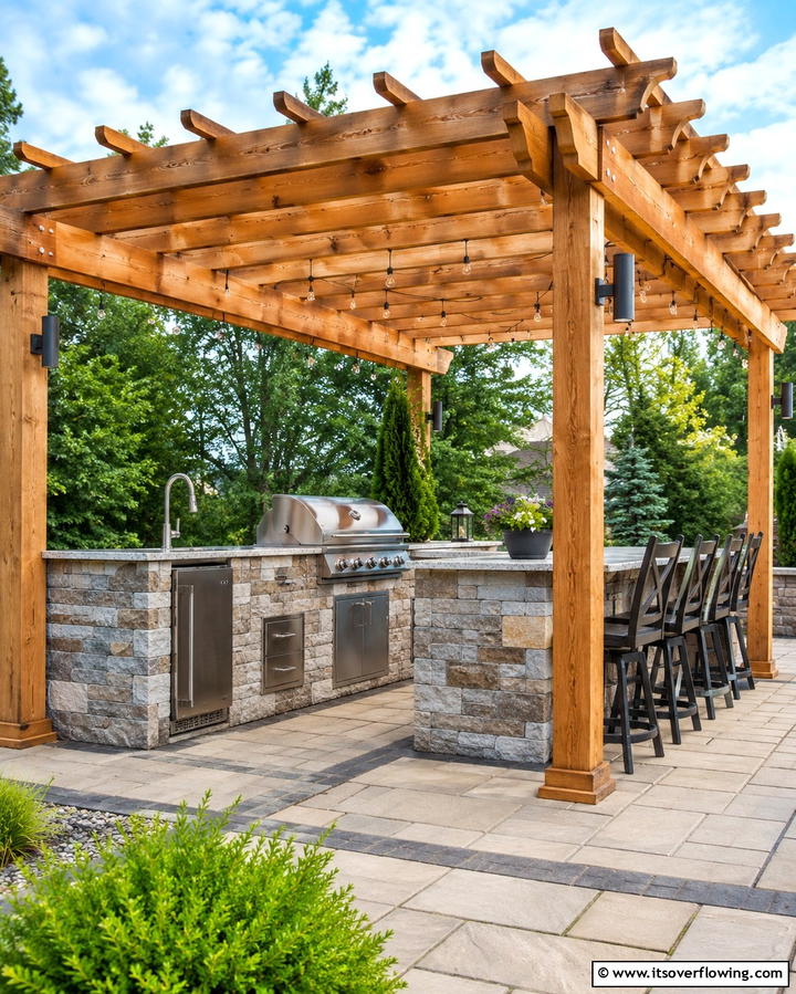Pergola with Outdoor Kitchen Integration - 25 Patio Pergola Ideas for Stylish Outdoor Living
