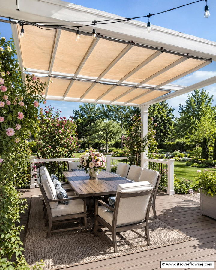 Pergola with Retractable Canopy - 25 Stunning Deck Awning Ideas for Outdoor Living