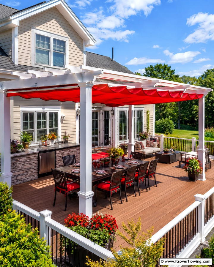 Pergola with Retractable Canopy - 30 Partially Covered Deck Ideas for Flexible Outdoor Living