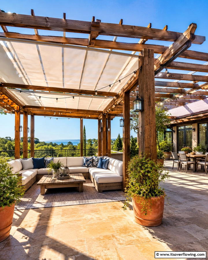Pergola with Retractable Fabric - 25 Stunning Deck Awning Ideas for Outdoor Living