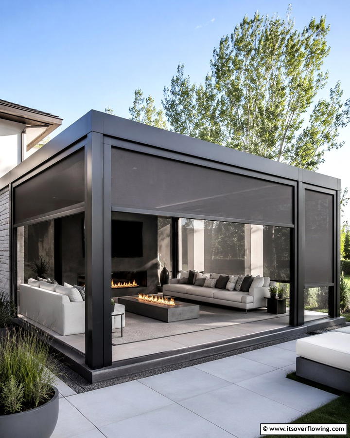 Pergola with Retractable Screens - 25 Privacy Patio Ideas for a Secluded Outdoor Oasis