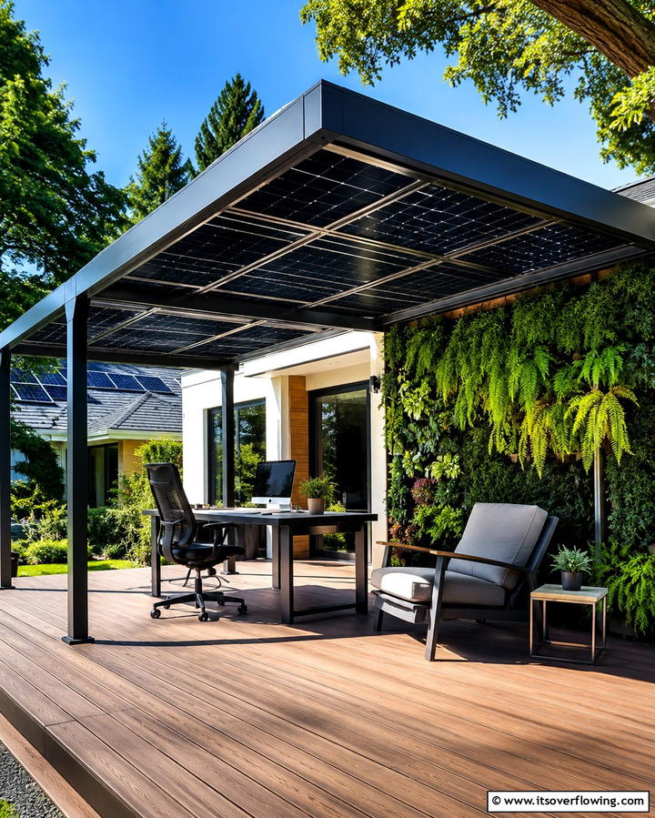 Pergola with Solar Panels for Energy Efficiency - 25 Pergola Roof Ideas to Enhance Your Outdoor Living Space