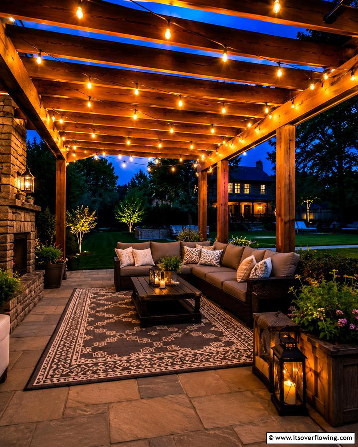 Pergola with String Lights - 25 Small Patio Pergola Ideas for Cozy Outdoor Spaces