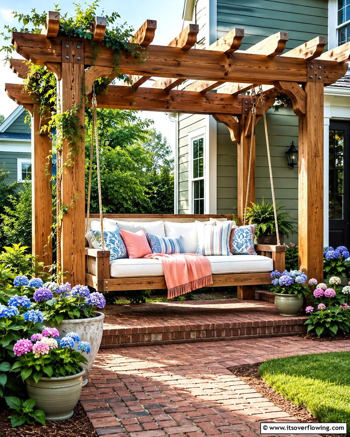 Pergola with Swing Seating - 25 Front Porch Pergola Ideas for a Charming Entrance