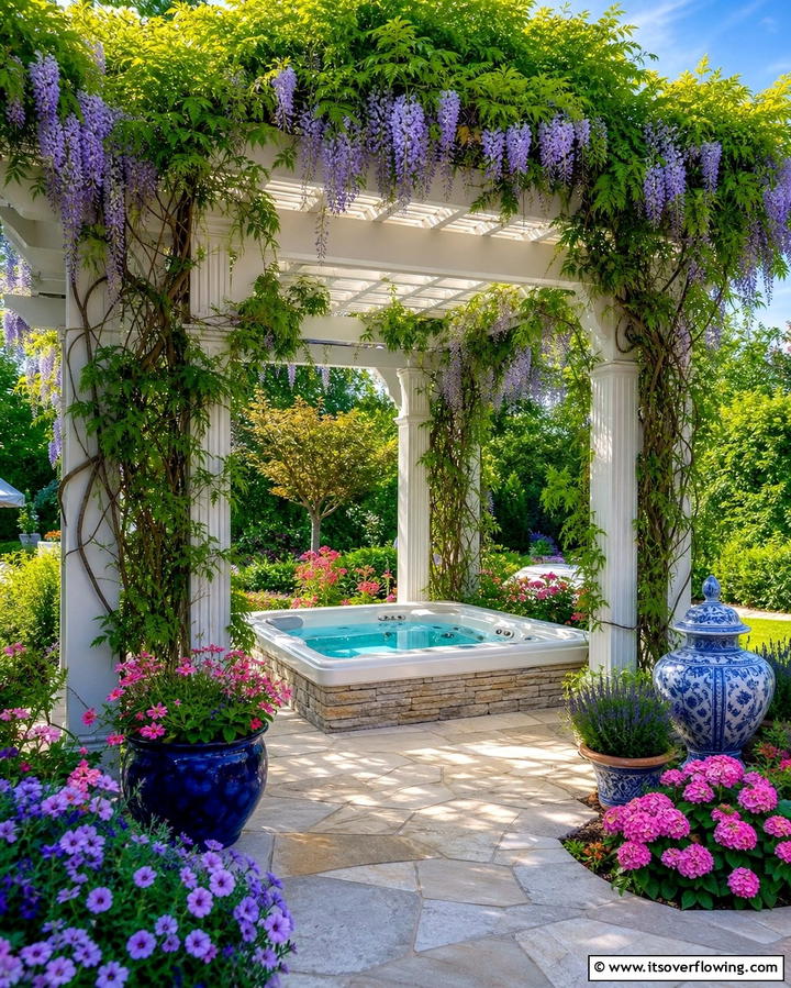 Pergola with Vines - 25 Hot Tub Enclosure Ideas for Year-Round Relaxation
