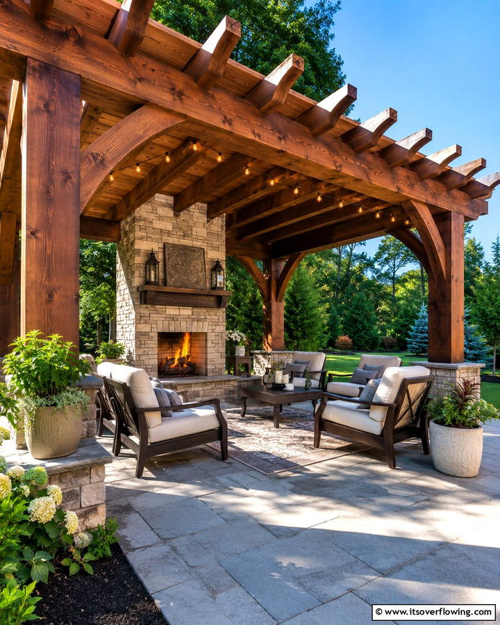Pergola with a Fireplace - 25 Patio Pergola Ideas for Stylish Outdoor Living
