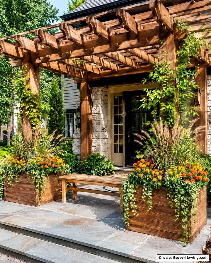 Pergolas with Built in Planters - 25 Front Porch Pergola Ideas for a Charming Entrance