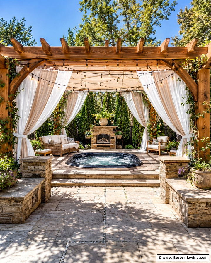 Pergolas with Drapes for Versatile Privacy - 25 Backyard Hot Tub Privacy Ideas for Relaxing Spaces